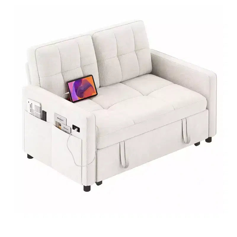 Balconera 3 In 1 Fabric Futon Couches Reclining Backrest Convertible Sofa Bed Loveseat Sleeper Pull Out Couch with Side Storage Bag for Small Spaces