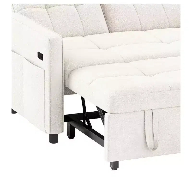 Balconera 3 In 1 Fabric Futon Couches Reclining Backrest Convertible Sofa Bed Loveseat Sleeper Pull Out Couch with Side Storage Bag for Small Spaces