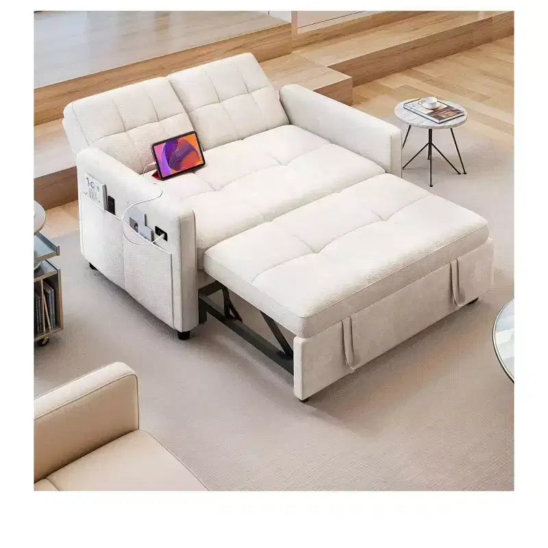 Balconera 3 In 1 Fabric Futon Couches Reclining Backrest Convertible Sofa Bed Loveseat Sleeper Pull Out Couch with Side Storage Bag for Small Spaces