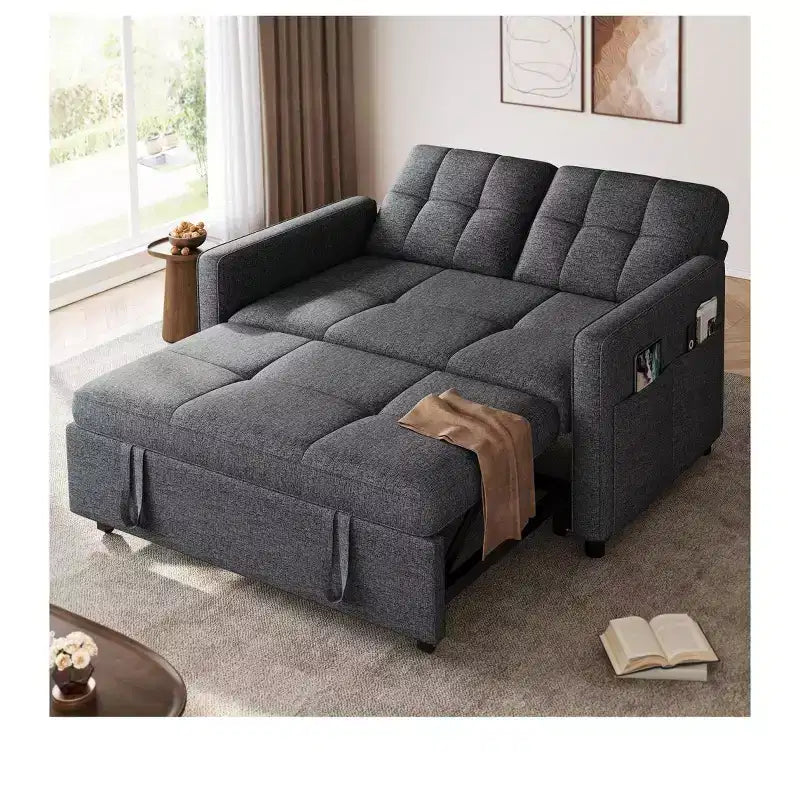 Balconera 3 In 1 Fabric Futon Couches Reclining Backrest Convertible Sofa Bed Loveseat Sleeper Pull Out Couch with Side Storage Bag for Small Spaces