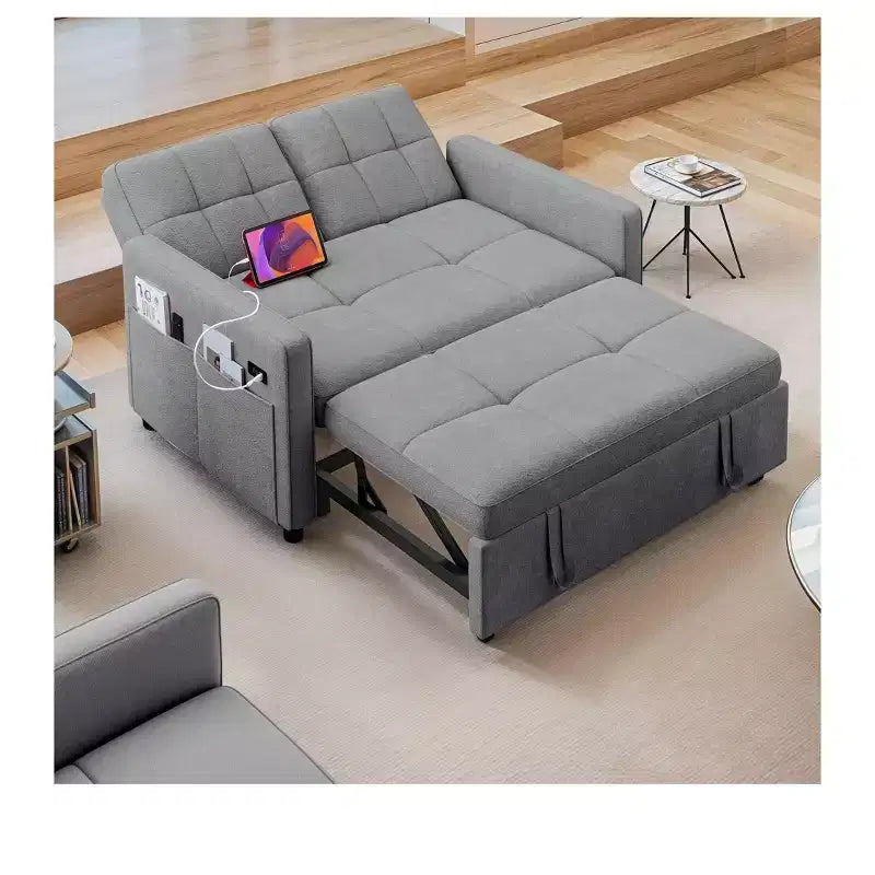 Balconera 3 In 1 Fabric Futon Couches Reclining Backrest Convertible Sofa Bed Loveseat Sleeper Pull Out Couch with Side Storage Bag for Small Spaces