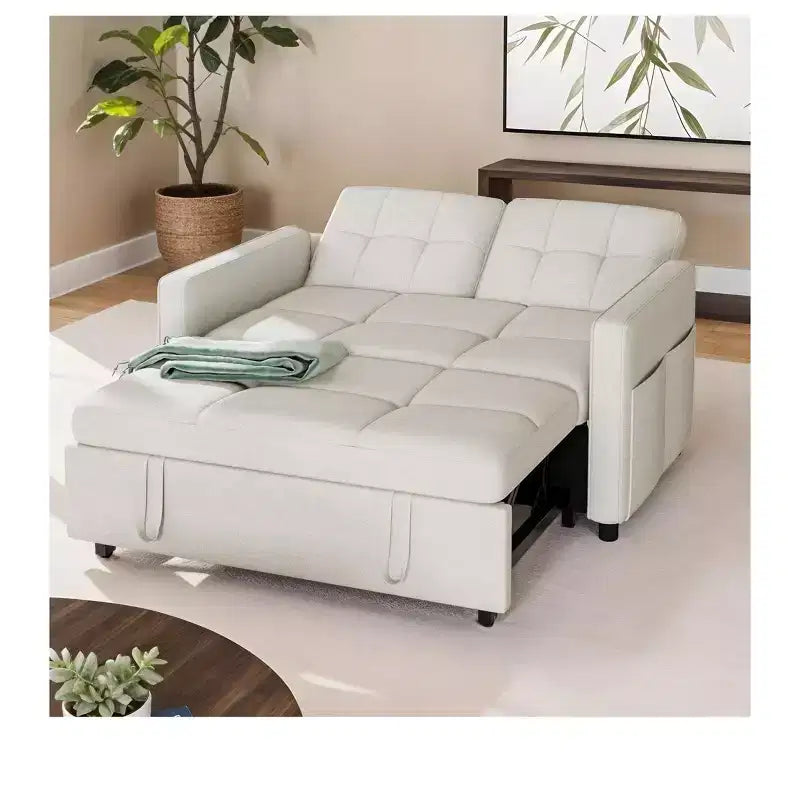 Balconera 3 In 1 Fabric Futon Couches Reclining Backrest Convertible Sofa Bed Loveseat Sleeper Pull Out Couch with Side Storage Bag for Small Spaces