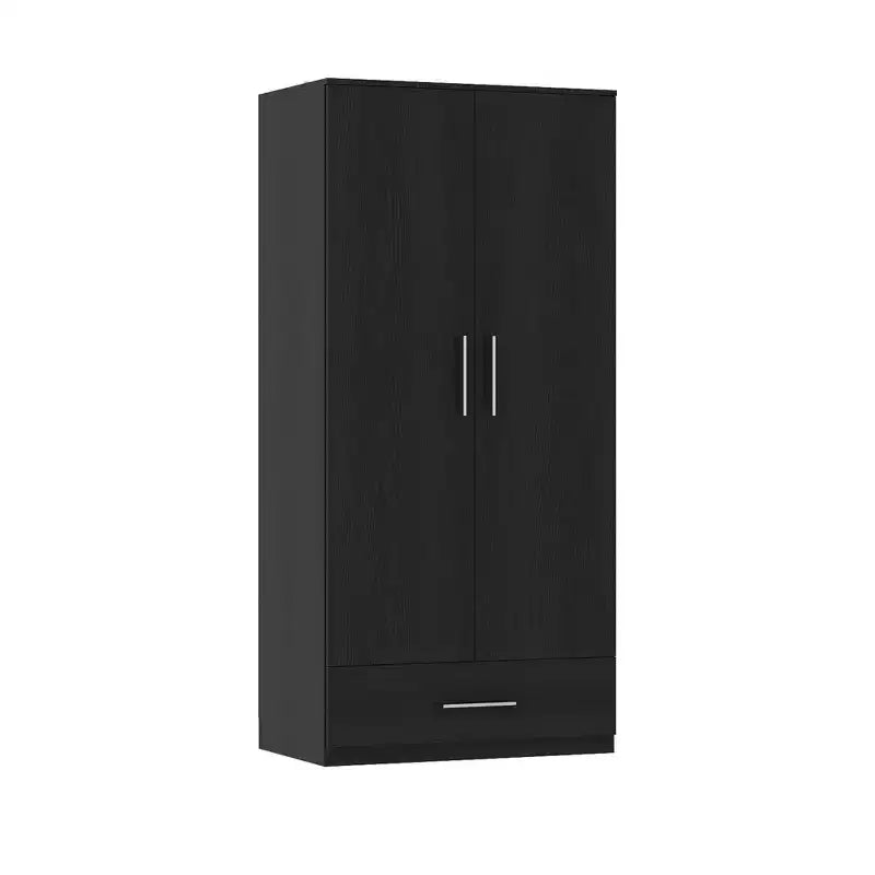 Famapy Double-Door Wardrobe with Drawer Armoire: Hanging Rod + Smooth Hinges Space-Saving Clothing Organizer for Bedrooms