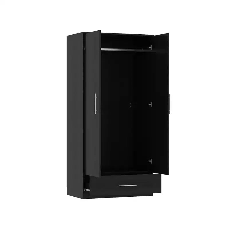 Famapy Double-Door Wardrobe with Drawer Armoire: Hanging Rod + Smooth Hinges Space-Saving Clothing Organizer for Bedrooms