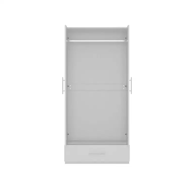 Famapy Double-Door Wardrobe with Drawer Armoire: Hanging Rod + Smooth Hinges Space-Saving Clothing Organizer for Bedrooms