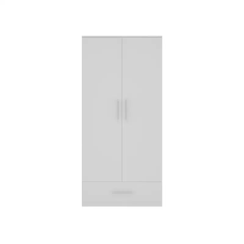 Famapy Double-Door Wardrobe with Drawer Armoire: Hanging Rod + Smooth Hinges Space-Saving Clothing Organizer for Bedrooms
