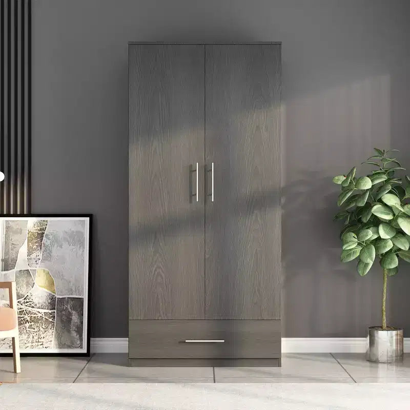 Famapy Double-Door Wardrobe with Drawer Armoire: Hanging Rod + Smooth Hinges Space-Saving Clothing Organizer for Bedrooms
