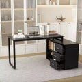 Famapy L-Shaped Wood & Metal Computer Desk Office Desk: 3-Drawer Storage + Open Shelves Multi-Zone Workstation for Home & Office