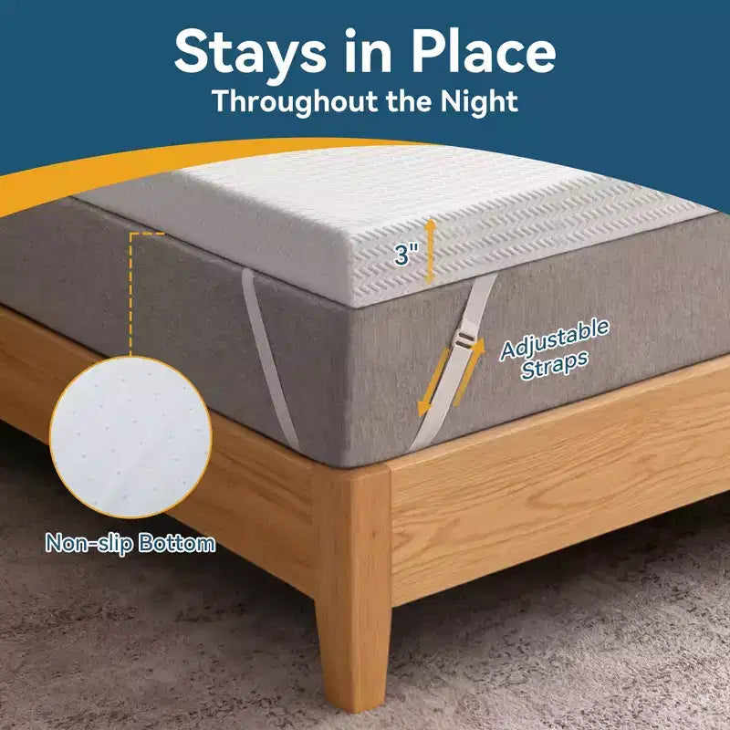 Dyonery 3 Cooling Gel Memory Foam Mattress Topper High-Density, Breathable with Removable Cover, Back Pain Relief, Twin & Queen Sizes