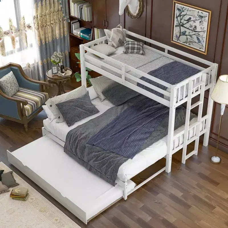 GDFStudio Dominguez Wood Twin over Pull-out Bunk Bed with Trundle