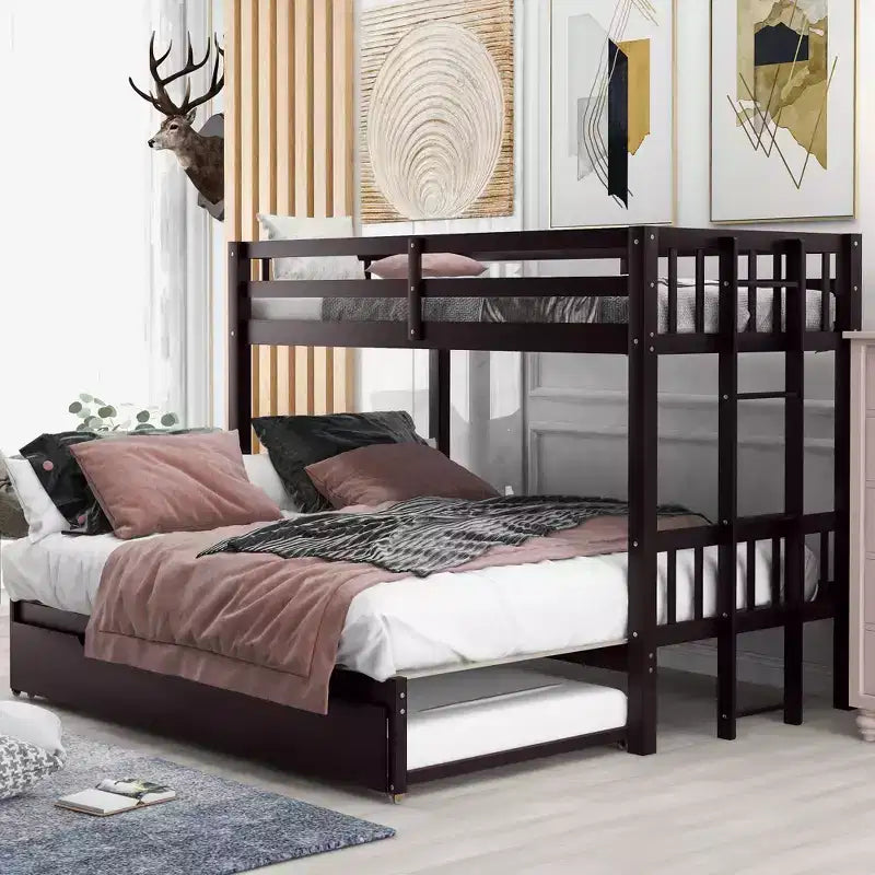GDFStudio Dominguez Wood Twin over Pull-out Bunk Bed with Trundle
