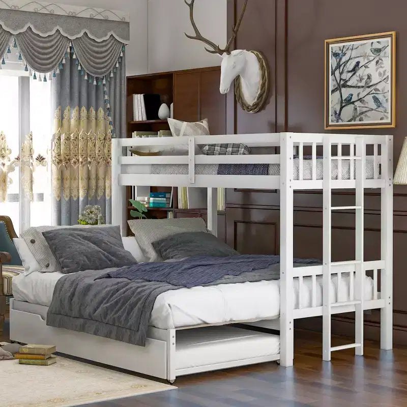 GDFStudio Dominguez Wood Twin over Pull-out Bunk Bed with Trundle