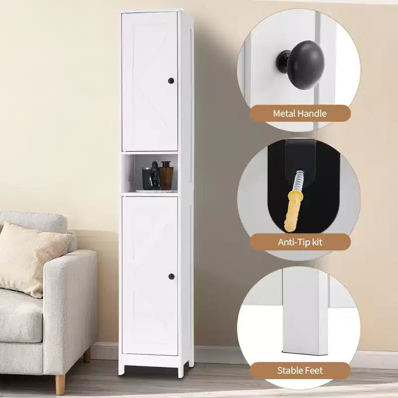 66.9 Inch Tall Narrow Bathroom Storage Cabinet, Freestanding Organizer with Adjustable Shelves, Water Resistant Design for Bathroom, Kitchen, Hallway