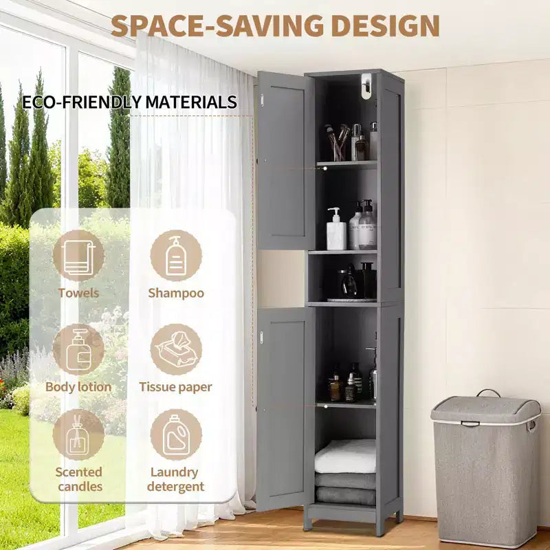 66.9 Inch Tall Narrow Bathroom Storage Cabinet, Freestanding Organizer with Adjustable Shelves, Water Resistant Design for Bathroom, Kitchen, Hallway
