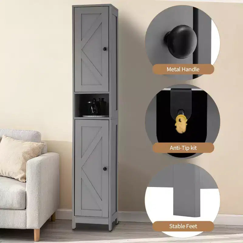 66.9 Inch Tall Narrow Bathroom Storage Cabinet, Freestanding Organizer with Adjustable Shelves, Water Resistant Design for Bathroom, Kitchen, Hallway