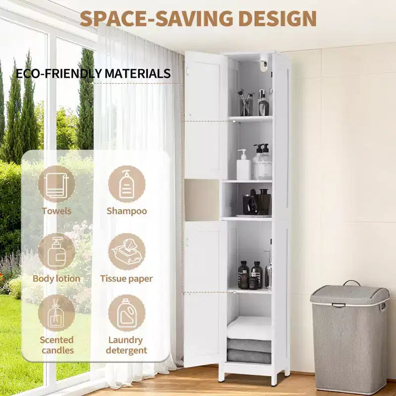 66.9 Inch Tall Narrow Bathroom Storage Cabinet, Freestanding Organizer with Adjustable Shelves, Water Resistant Design for Bathroom, Kitchen, Hallway
