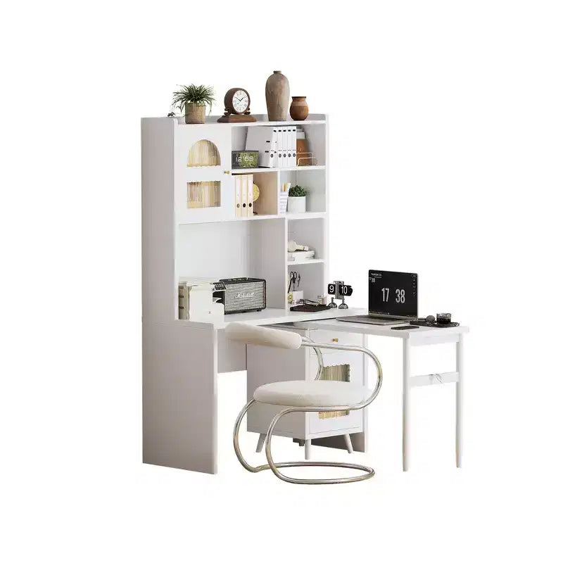 Whisen Computer Desk, Office Desk, Gaming Desk, Writing Desk & Work Desk with 90 Degree Rotating Desktop, Drawer, Shelves and Cabinets