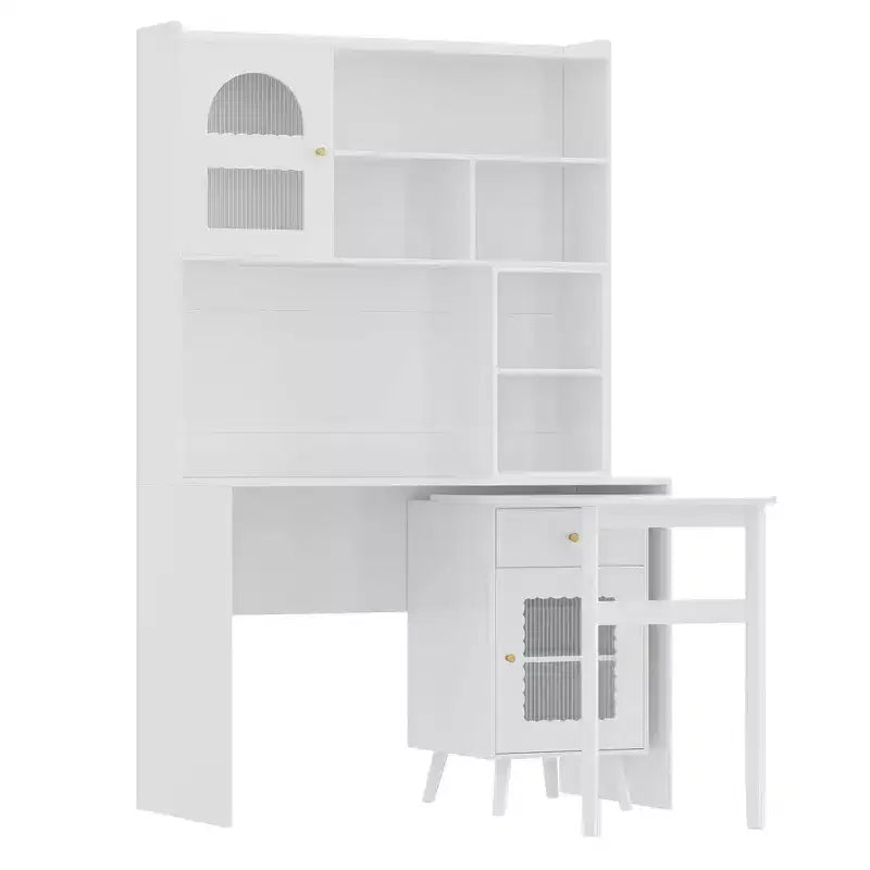 Whisen Computer Desk, Office Desk, Gaming Desk, Writing Desk & Work Desk with 90 Degree Rotating Desktop, Drawer, Shelves and Cabinets
