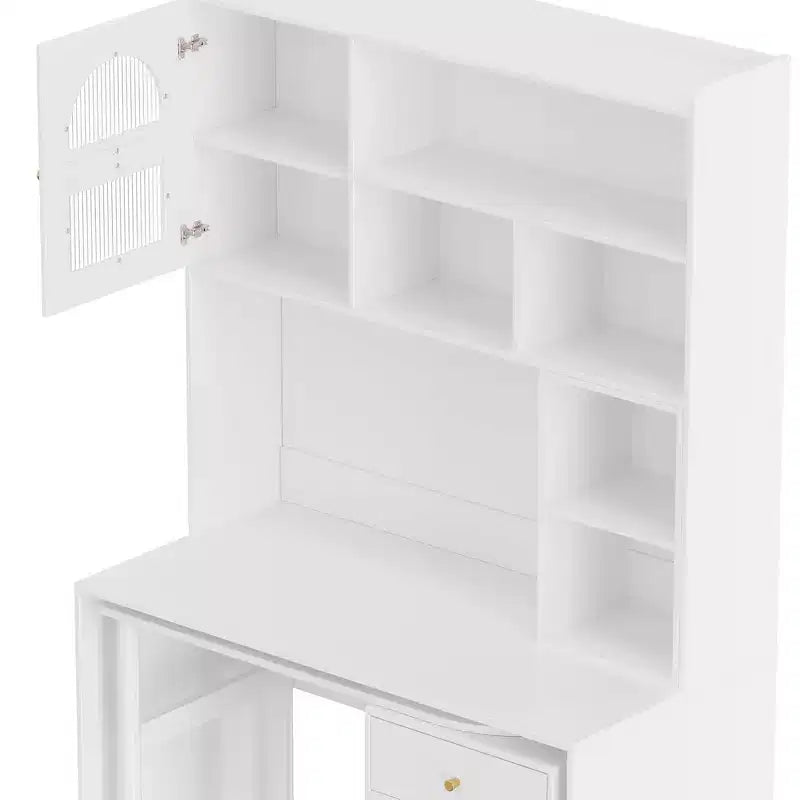Whisen Computer Desk, Office Desk, Gaming Desk, Writing Desk & Work Desk with 90 Degree Rotating Desktop, Drawer, Shelves and Cabinets
