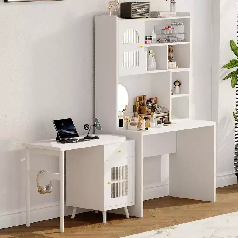 Whisen Computer Desk, Office Desk, Gaming Desk, Writing Desk & Work Desk with 90 Degree Rotating Desktop, Drawer, Shelves and Cabinets