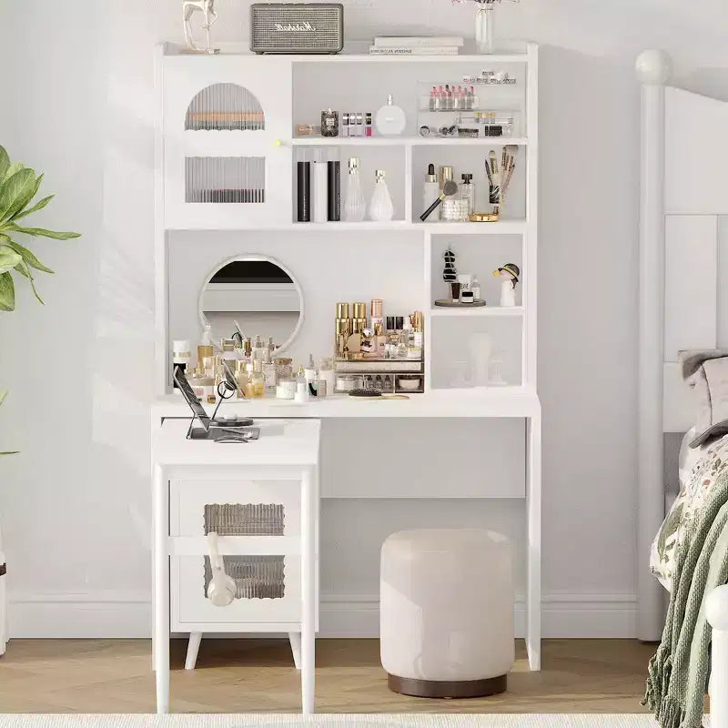 Whisen Computer Desk, Office Desk, Gaming Desk, Writing Desk & Work Desk with 90 Degree Rotating Desktop, Drawer, Shelves and Cabinets