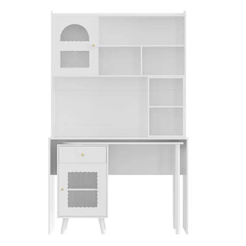 Whisen Computer Desk, Office Desk, Gaming Desk, Writing Desk & Work Desk with 90 Degree Rotating Desktop, Drawer, Shelves and Cabinets