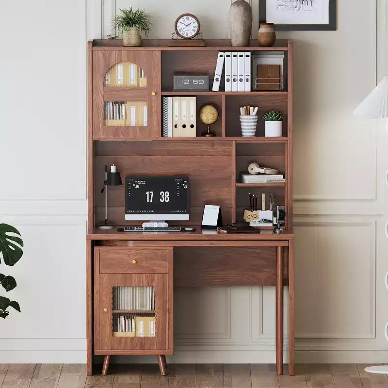 Whisen Computer Desk, Office Desk, Gaming Desk, Writing Desk & Work Desk with 90 Degree Rotating Desktop, Drawer, Shelves and Cabinets