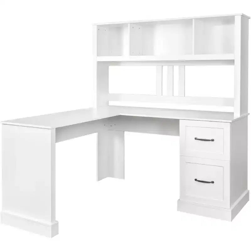 Home Office Computer Desk with Bookcase, Cabinet, 2 Drawers, Open Shelves for Living Room, Office, Bedroom