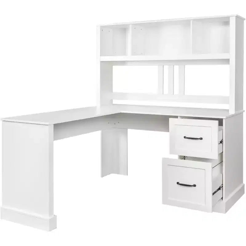 Home Office Computer Desk with Bookcase, Cabinet, 2 Drawers, Open Shelves for Living Room, Office, Bedroom