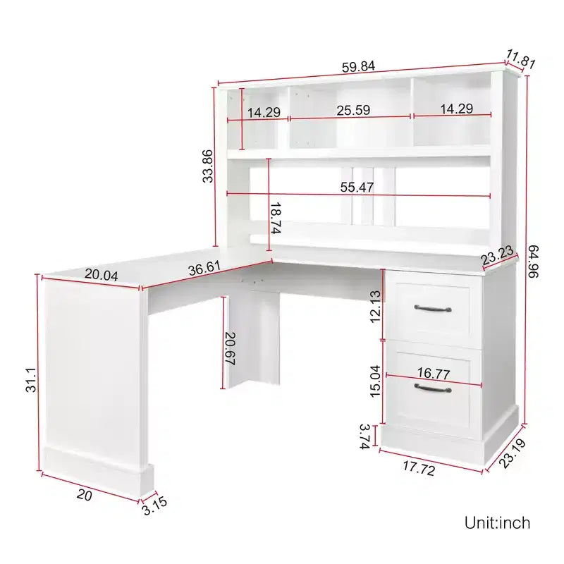 Home Office Computer Desk with Bookcase, Cabinet, 2 Drawers, Open Shelves for Living Room, Office, Bedroom