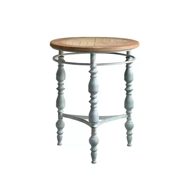 GDFStudio Ashton 31.5 Wooden Carved Rustic Round Coffee Table with Metal Leg