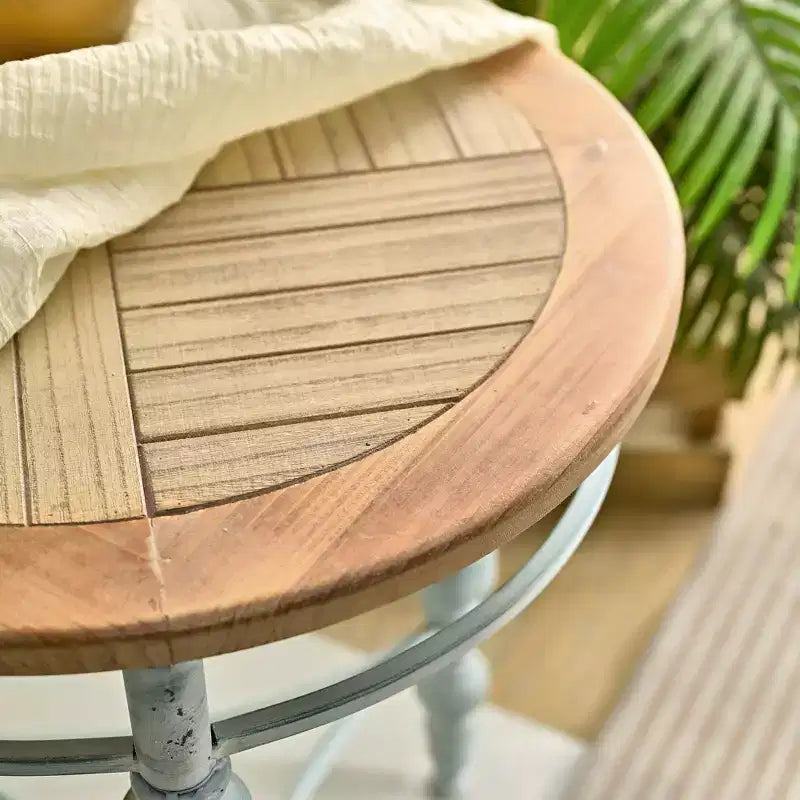 GDFStudio Ashton 31.5 Wooden Carved Rustic Round Coffee Table with Metal Leg