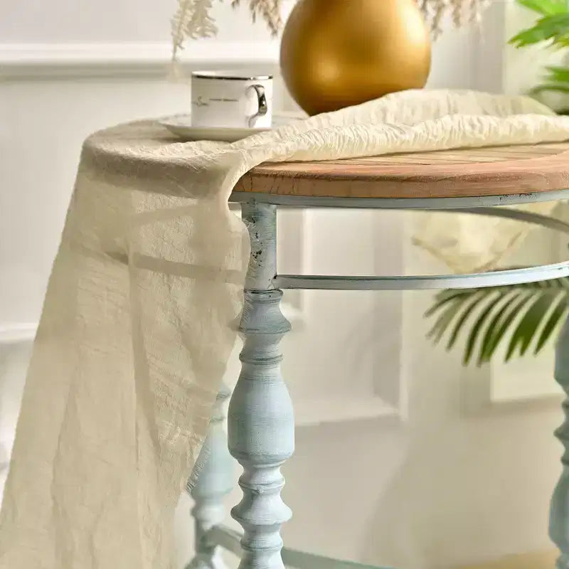 GDFStudio Ashton 31.5 Wooden Carved Rustic Round Coffee Table with Metal Leg