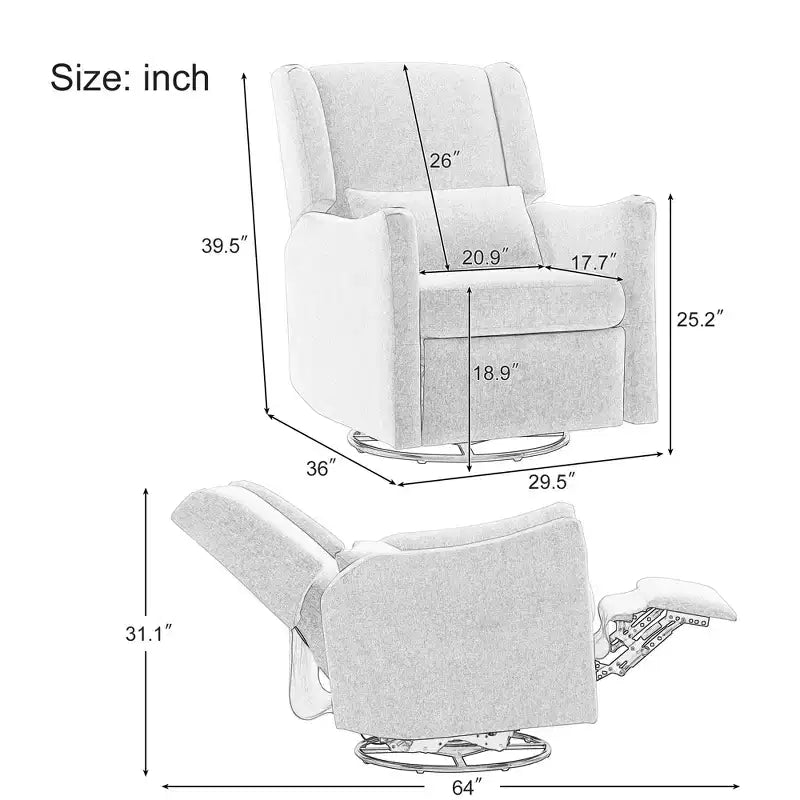 GDFStudio Nora 29.5'' Wingback Swivel Rocker Recliner Chair