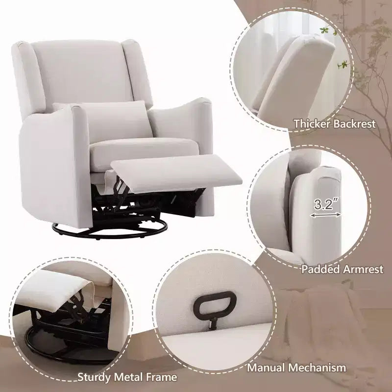 GDFStudio Nora 29.5'' Wingback Swivel Rocker Recliner Chair