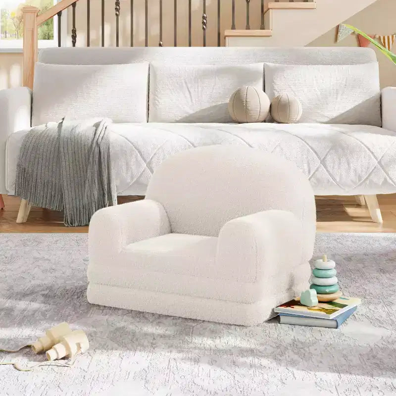 Kids Sofa Chair, 2-in-1 Convertible Toddler Couch Lounger, Comfy Fold Out Teddy Fleece Fabric Children's Sofa Bed for Playroom, Bedroom, Nursery