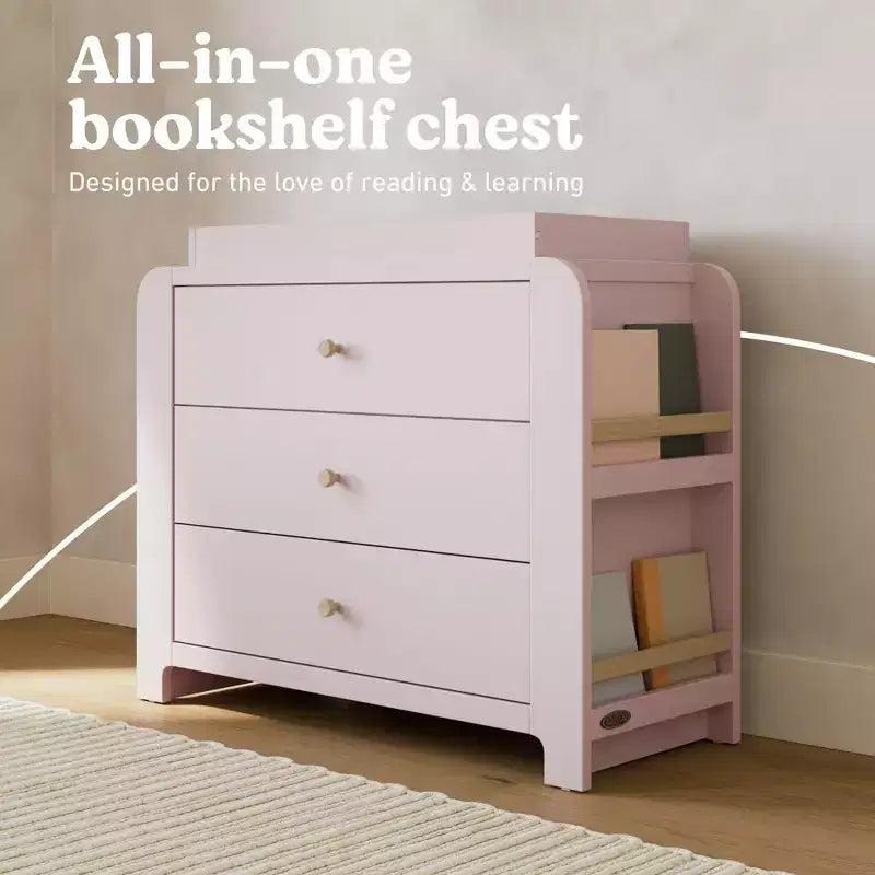 Graco Read-with-Me 3 Drawer Chest with Bookshelves and Removable Changing Topper
