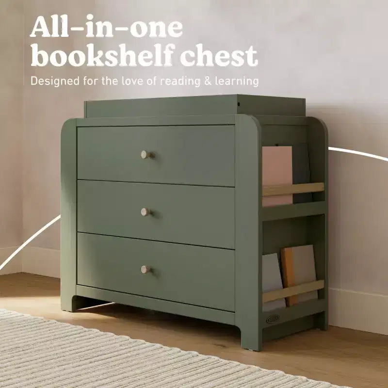 Graco Read-with-Me 3 Drawer Chest with Bookshelves and Removable Changing Topper