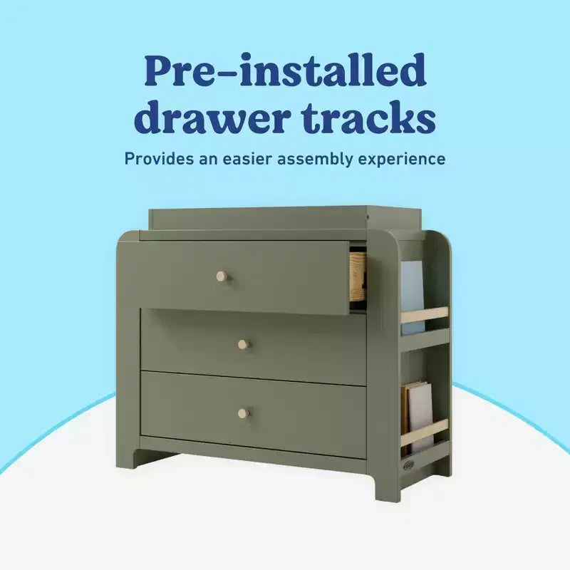 Graco Read-with-Me 3 Drawer Chest with Bookshelves and Removable Changing Topper