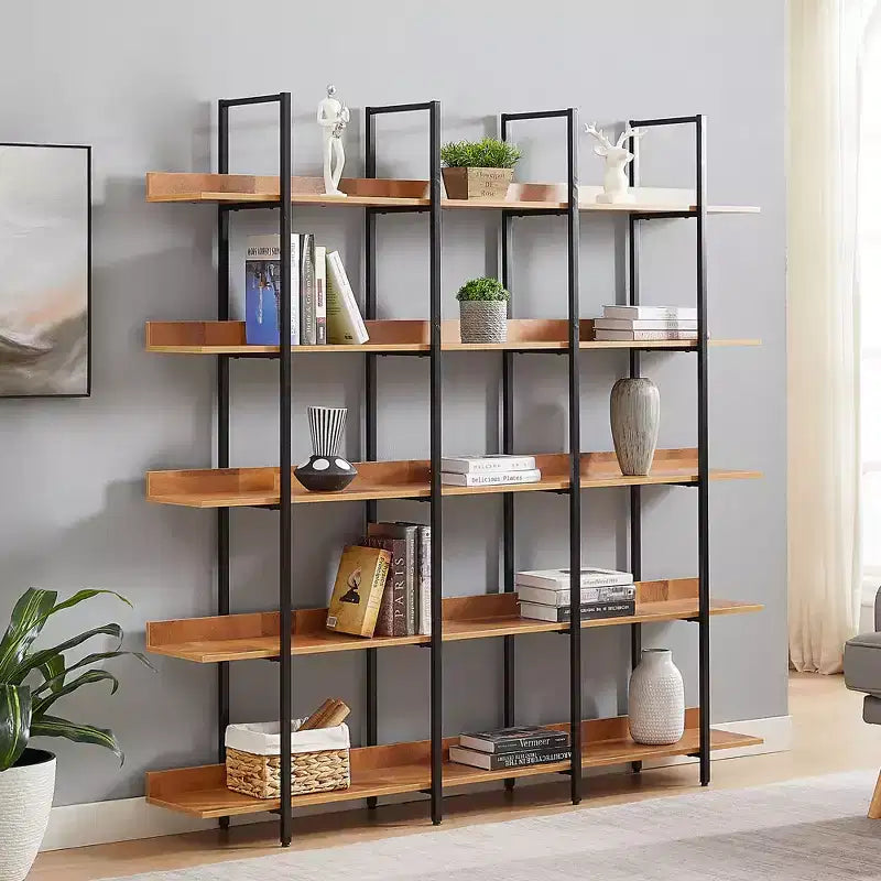 GDFStudio Betty Industrial 5-Tier Wood Bookcase with Open Shelves and Metal Frame
