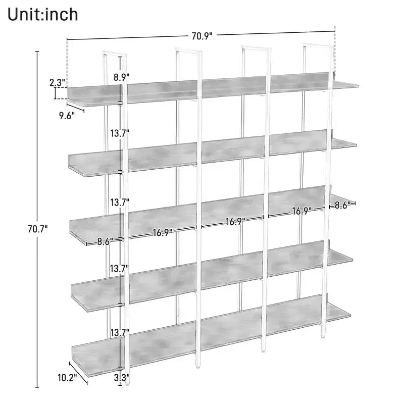 GDFStudio Betty Industrial 5-Tier Wood Bookcase with Open Shelves and Metal Frame