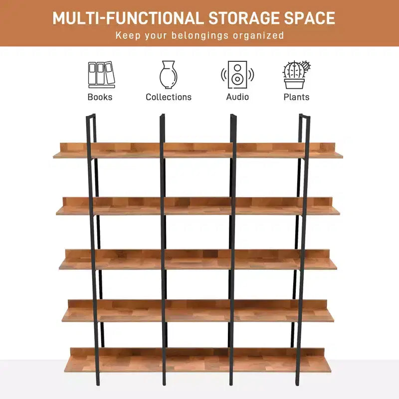 GDFStudio Betty Industrial 5-Tier Wood Bookcase with Open Shelves and Metal Frame