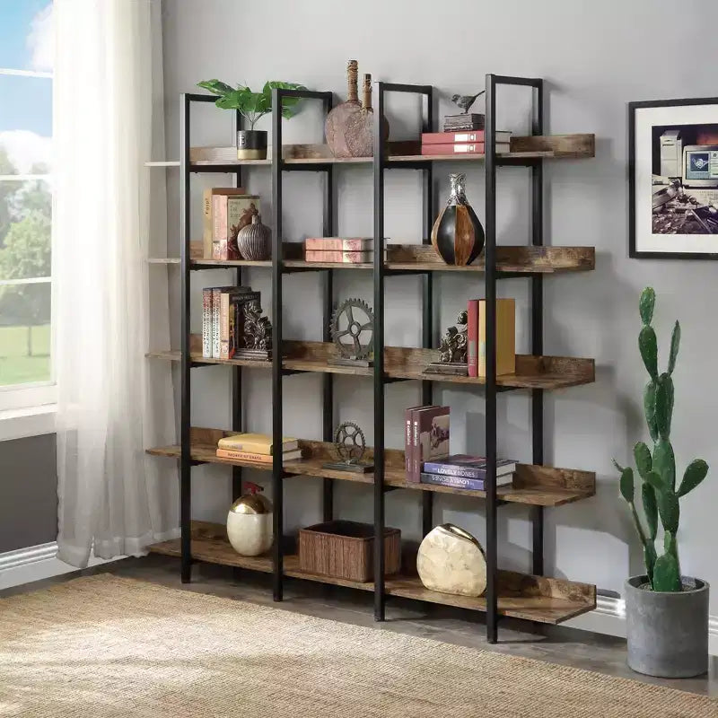GDFStudio Betty Industrial 5-Tier Wood Bookcase with Open Shelves and Metal Frame