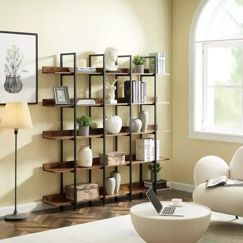 GDFStudio Betty Industrial 5-Tier Wood Bookcase with Open Shelves and Metal Frame
