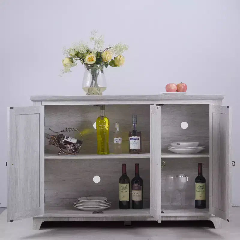 GDFStudio Saki 49.33'' Wooden Sideboard Cabinet with 3 Acrylic Mirrored Doors and Adjustable Shelf