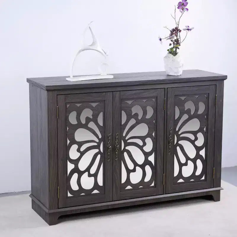 GDFStudio Saki 49.33'' Wooden Sideboard Cabinet with 3 Acrylic Mirrored Doors and Adjustable Shelf