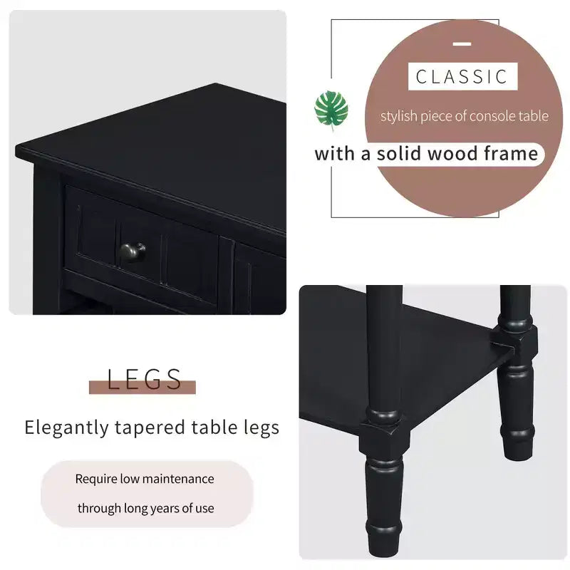 TUYOHW 23.7 Console Table with 3 Drawers,Solid Wood Entryway Table with Bottom Shelf,Rustic Sofa Table for Hallway,Entryway,Living Room,Bedroom
