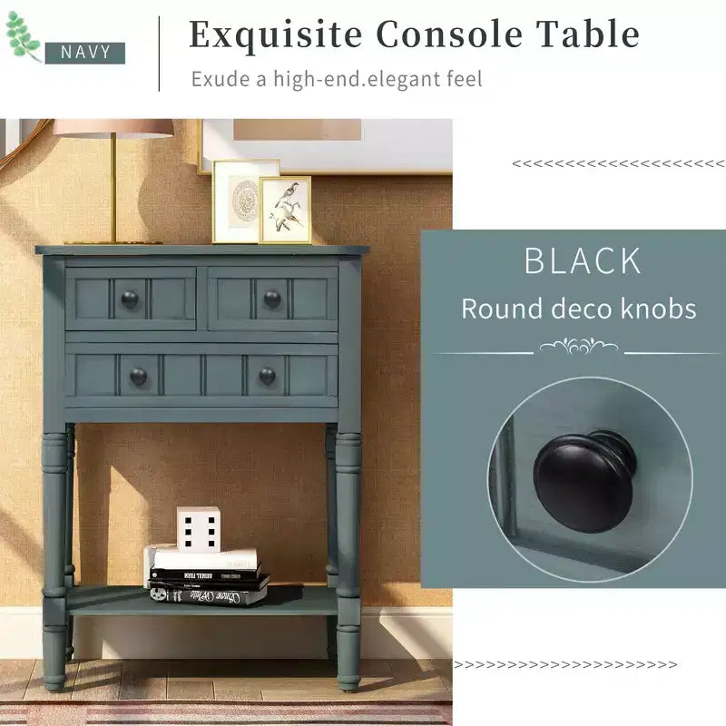 TUYOHW 23.7 Console Table with 3 Drawers,Solid Wood Entryway Table with Bottom Shelf,Rustic Sofa Table for Hallway,Entryway,Living Room,Bedroom