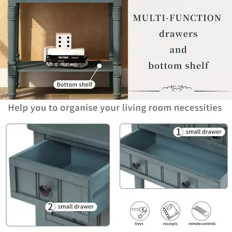TUYOHW 23.7 Console Table with 3 Drawers,Solid Wood Entryway Table with Bottom Shelf,Rustic Sofa Table for Hallway,Entryway,Living Room,Bedroom