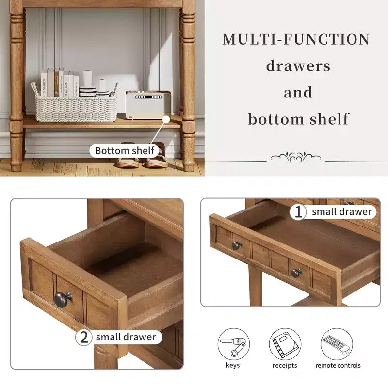 TUYOHW 23.7 Console Table with 3 Drawers,Solid Wood Entryway Table with Bottom Shelf,Rustic Sofa Table for Hallway,Entryway,Living Room,Bedroom